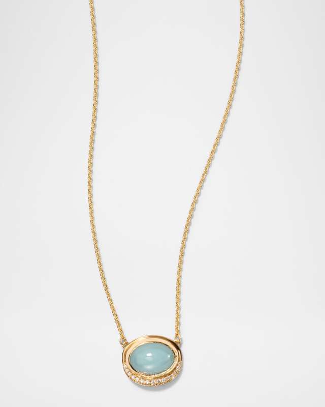 18K Yellow Gold Aurora Crescent Pendant with Diamonds and Aquamarine